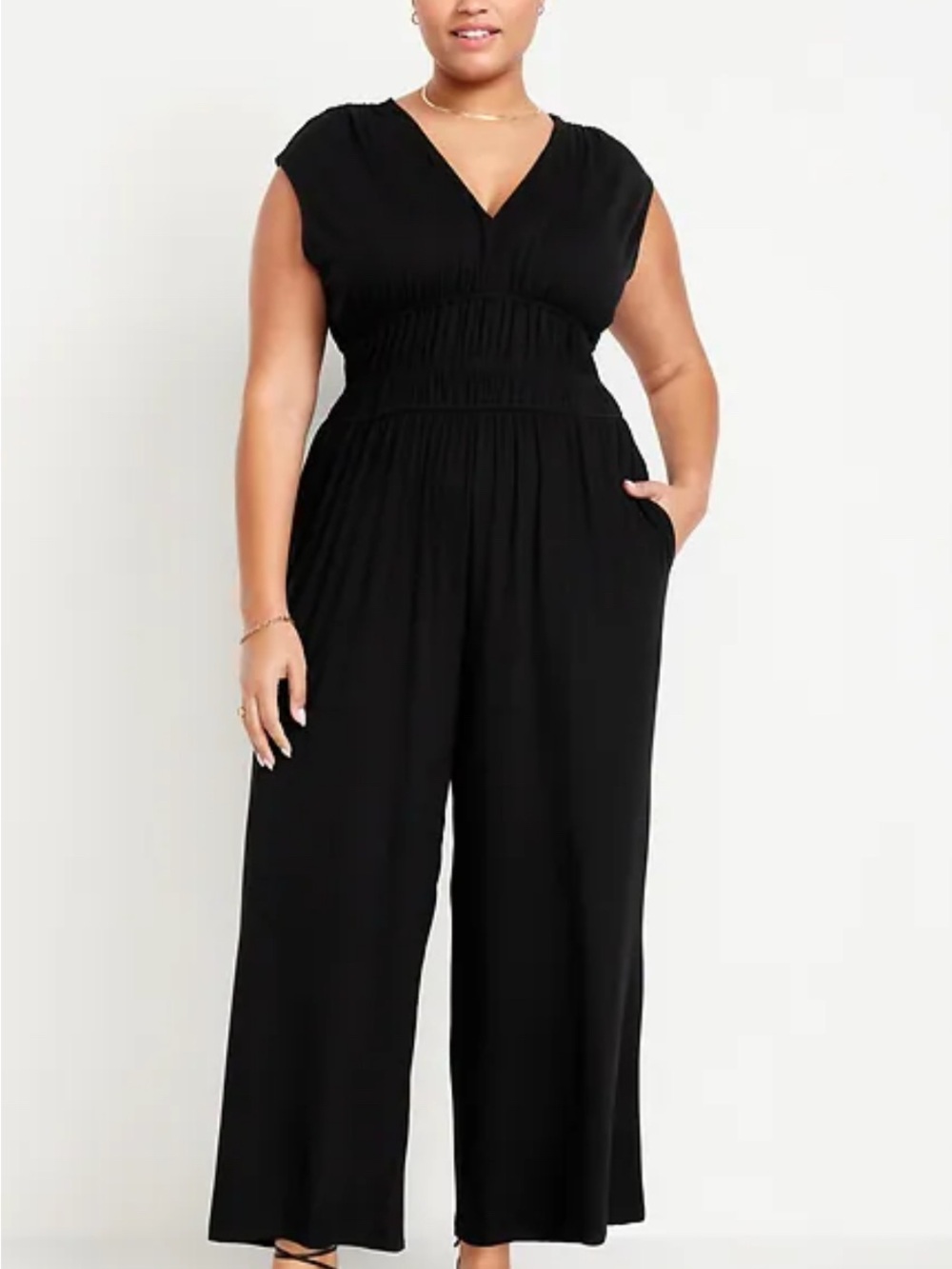 Old Navy Black V-Neck Smocked-Waist Wide-Leg Jumpsuit